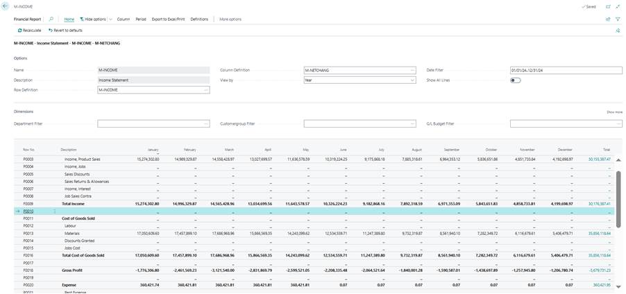 Income Statement using Comparison Date Formula