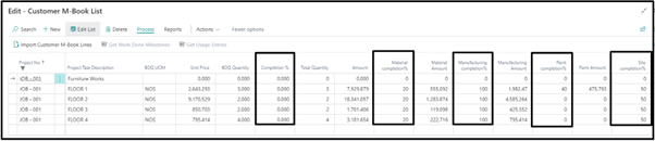 Updation of work completion percentage for progressive billing Updation of work completion percentage for progressive billing