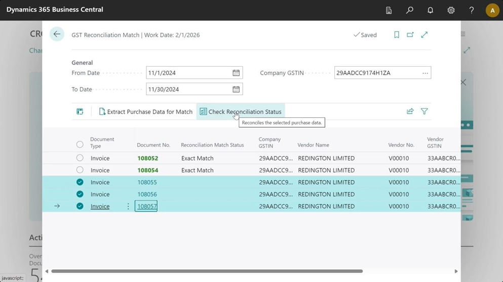 Check Reconciliation Status in GST Reconciliation Match